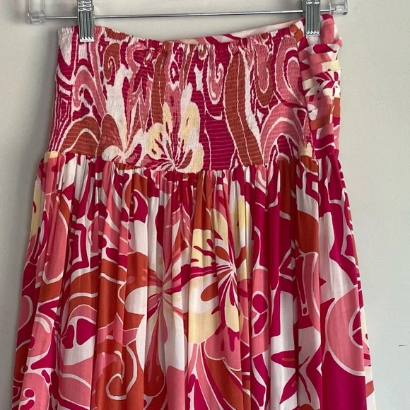 Poupette St Barth Carla Printed Satin Maxi Skirt Size XS Tassel Slit - Picture 11 of 15